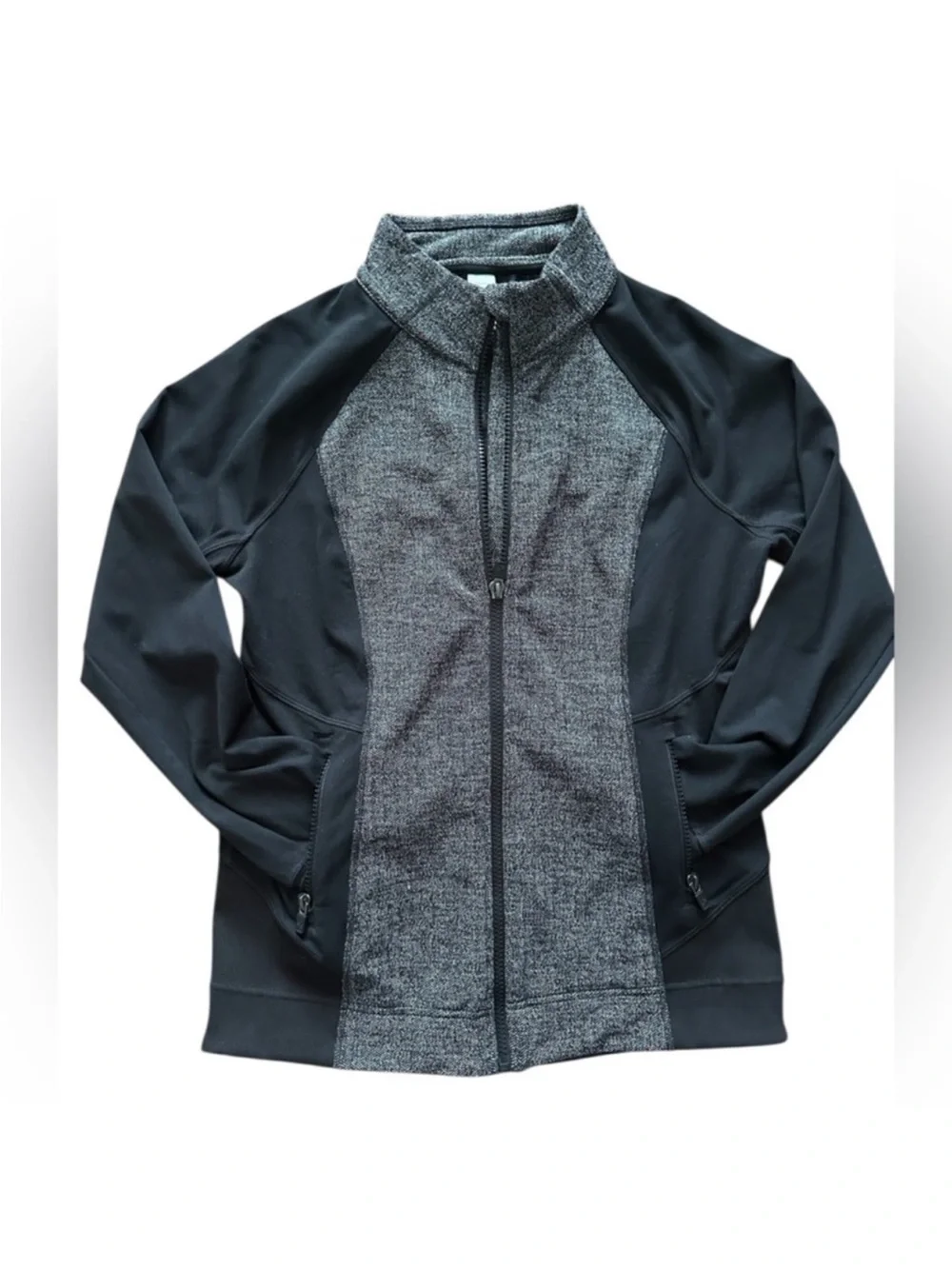 Athleta Black & Gray Zip Up Sport Jacket with Gray Heather Front Panels